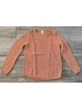 Chico's Women's Size 1 Peach Sequin Cotton Blend V-Neck Pullover Sweater